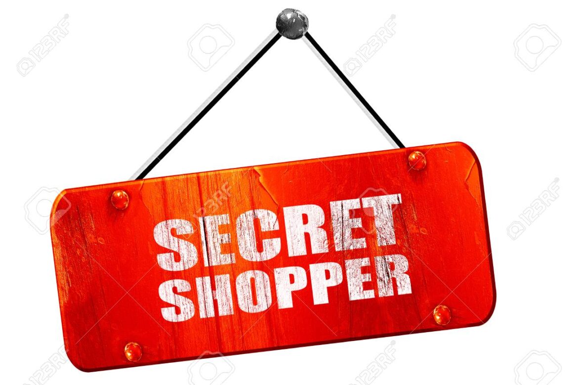 secret shopper, 3D rendering, vintage old red sign